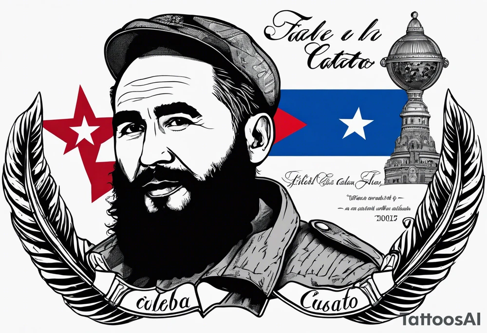 create a tattoo with fidel castro and the cuba flag with a known and original cuban quote tattoo idea