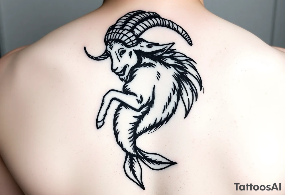 ignorant style capricorn sea goat with fish tail tattoo black and white sketchy tattoo idea