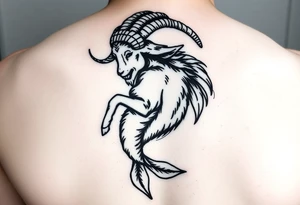 ignorant style capricorn sea goat with fish tail tattoo black and white sketchy tattoo idea