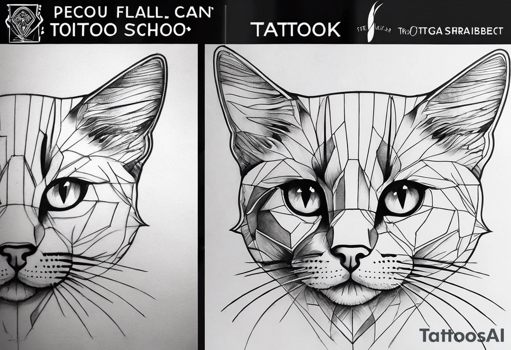 make a sketch that will cover the tattoo in the photo. place the sketch of the cat in the second photo on the previous photo on top of the tattoo to cover the lines, add wings to the cat - large, black, beautiful, chic and three tails with points - all these elements should cover all the lines of the tattoo on the shoulder. tattoo idea