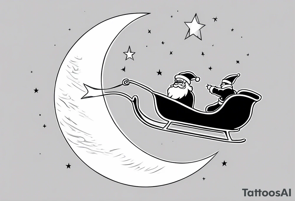 Santa flying across the moon with his sleigh tattoo idea