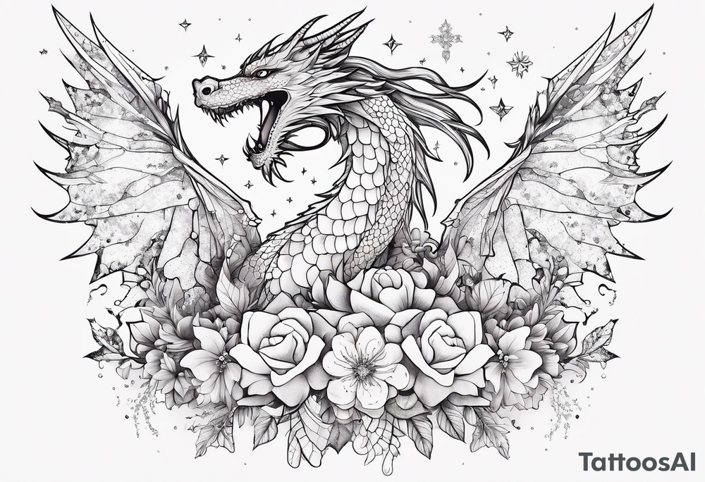 Constellation, wing , snow , cross , dragon female japan kawaii , flower tattoo idea