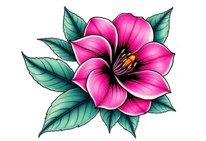 pink camelia flower with leaves and stem tattoo idea