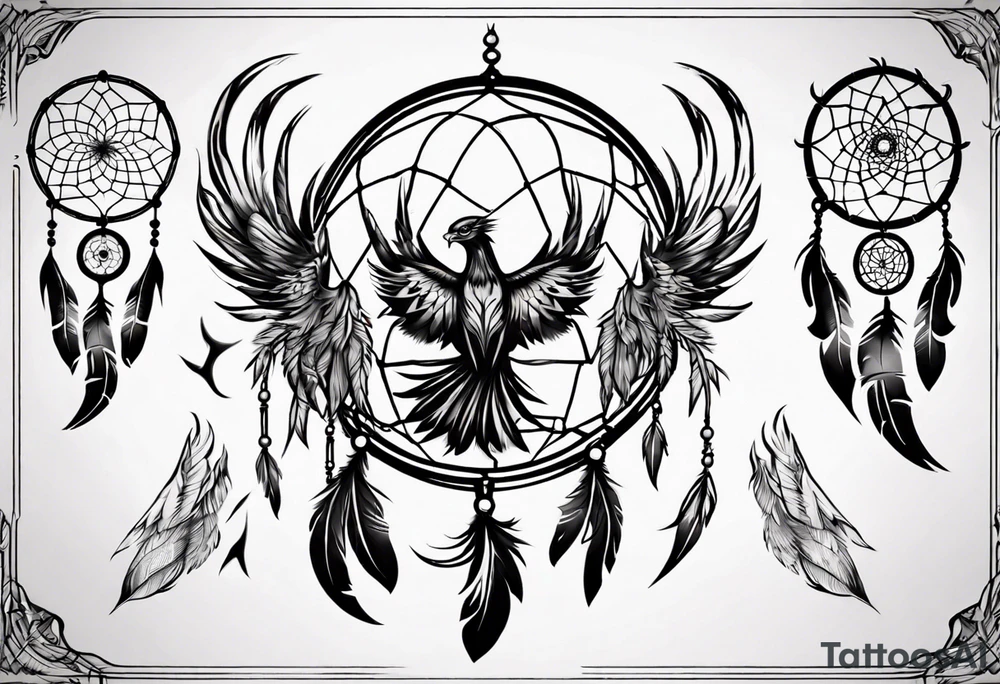 Phoenix flying dream catcher tattoo idea