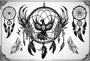 Phoenix flying dream catcher tattoo idea