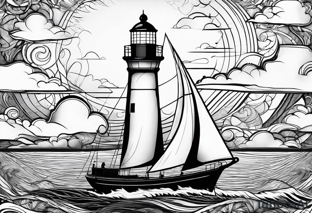sailboat sail in the shape of a maritime lighthouse. tattoo idea