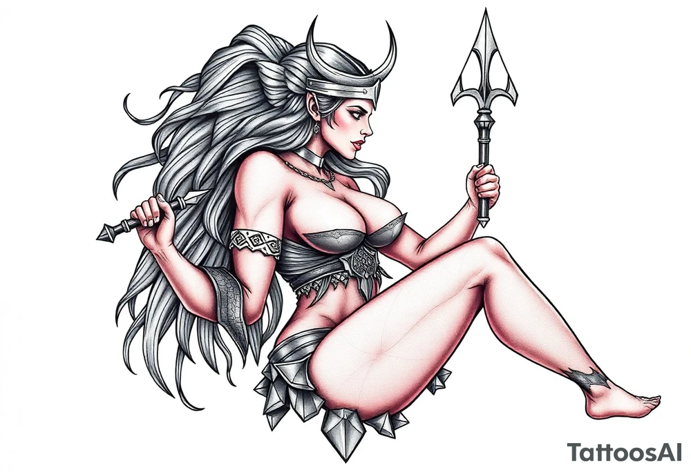 Viking goddess warrior full body sexy tattoo idea