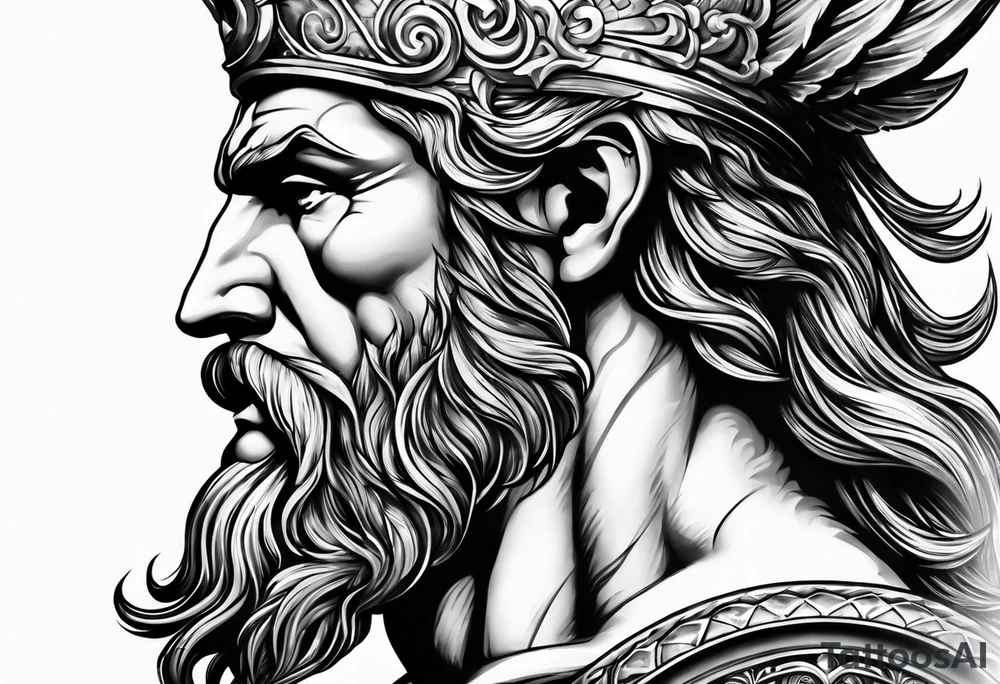 Poseidon side face profile and trident tattoo idea