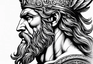 Poseidon side face profile and trident tattoo idea