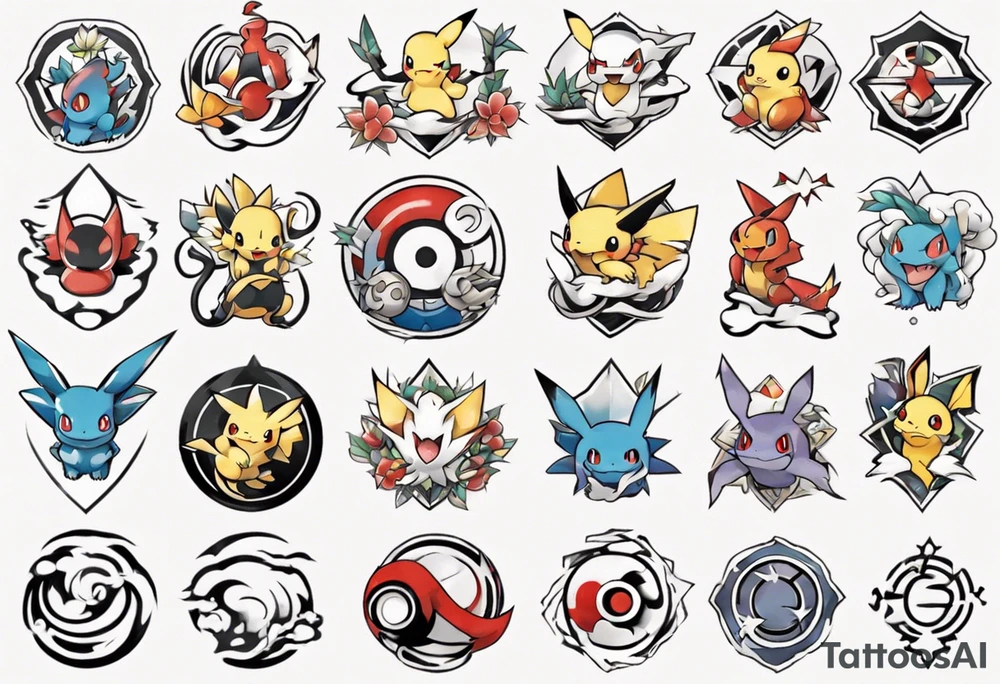 Pokémon symbols elegant and playful tattoo idea