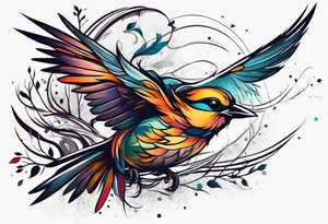 leave's tree flying away bird tattoo idea