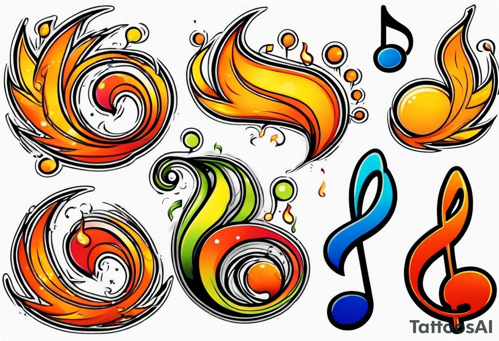 Musical notes on fire tattoo idea
