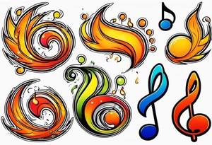 Musical notes on fire tattoo idea