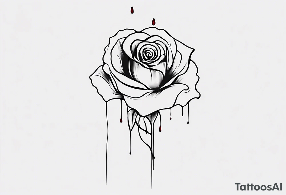 rose flower, one line, blood dripping from the flower, tall tattoo idea