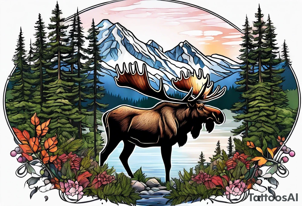 moose mountain forest tattoo idea