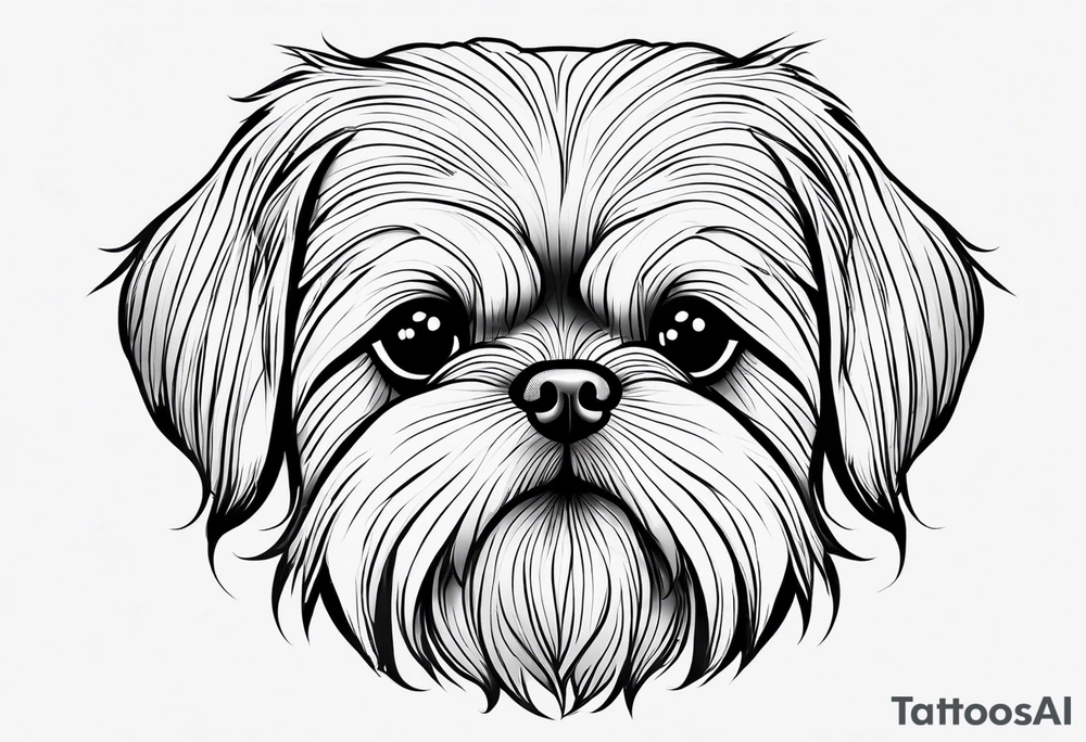 A mixed breed Pekingese and Shih-Tzu dog. Just the contours of the outline of his face. He has big eyes and cute crooked teeth. A one-line drawing. tattoo idea