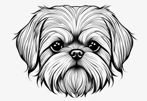 A mixed breed Pekingese and Shih-Tzu dog. Just the contours of the outline of his face. He has big eyes and cute crooked teeth. A one-line drawing. tattoo idea