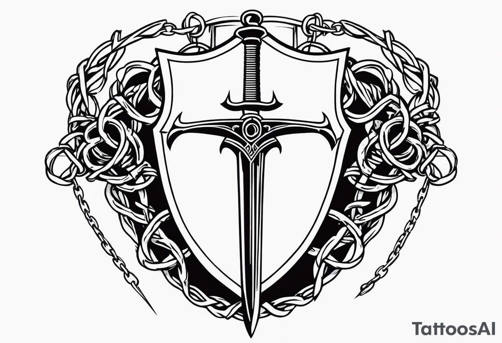 Valhalla sword shield barb wire chain tattoo idea
