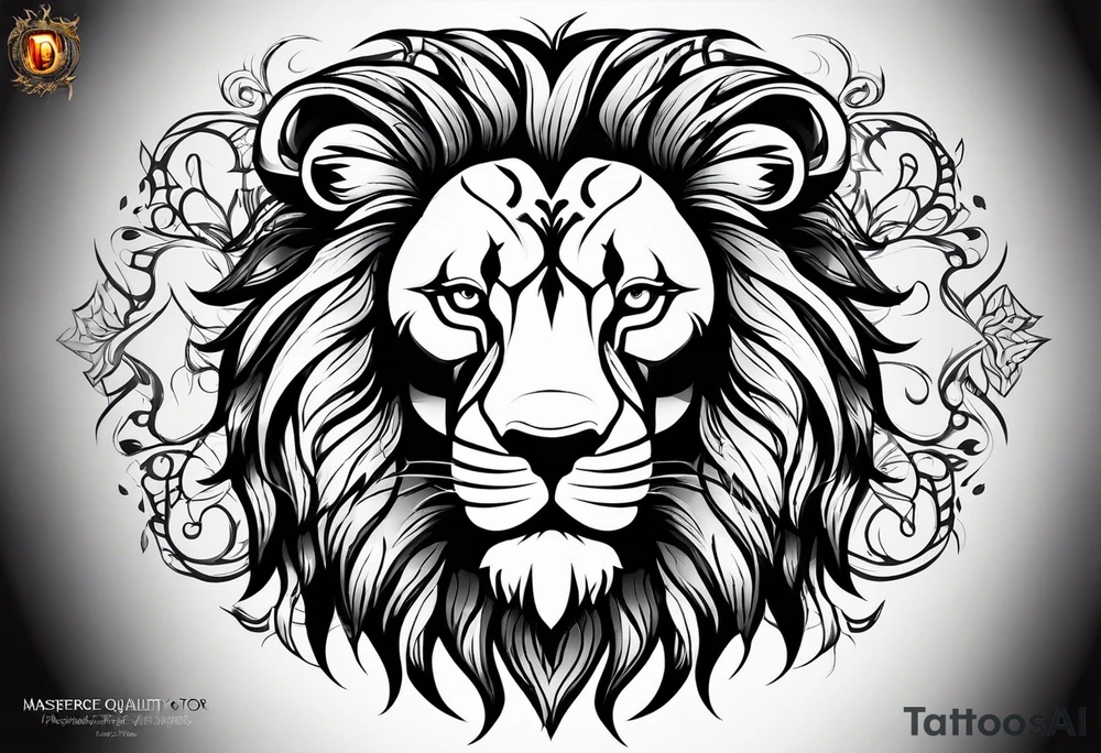 powerful lion with fire tattoo idea