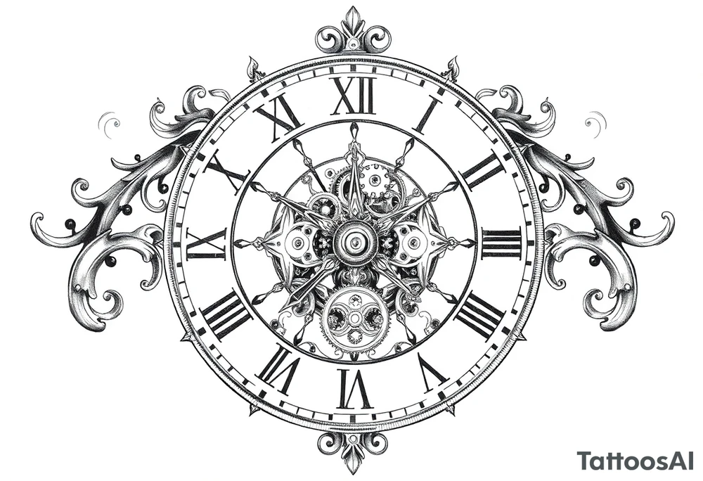 vintage roman numerals within ornate clockwork mechanism tattoo idea