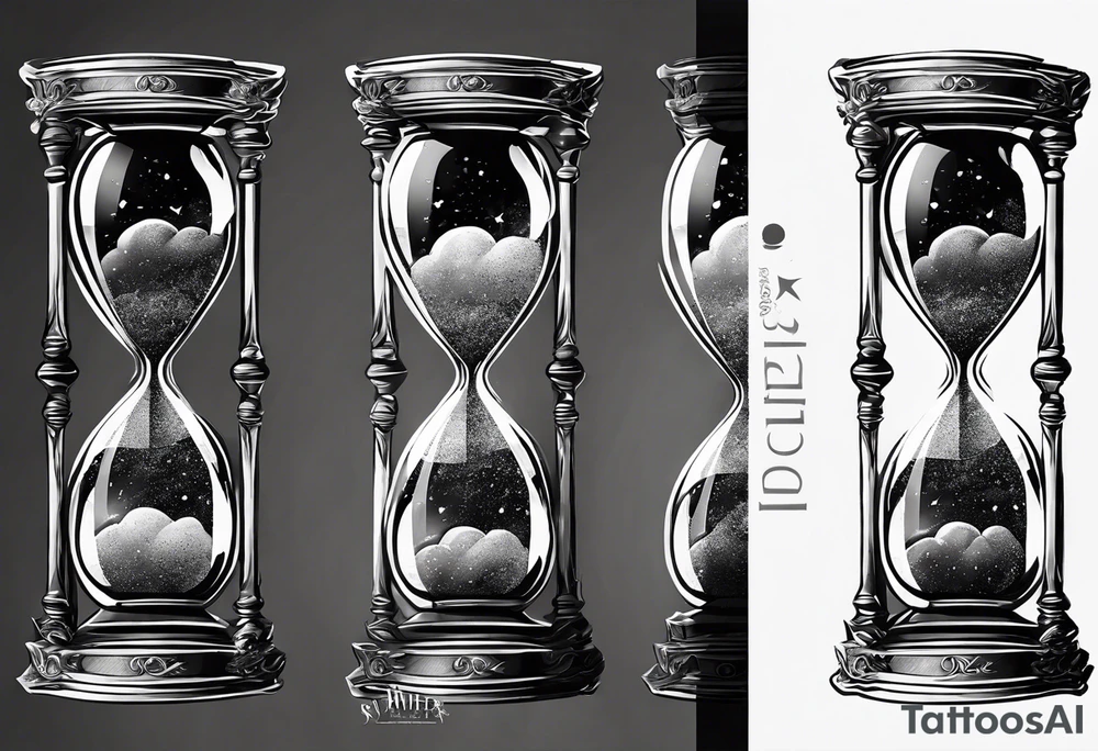 Hour glass with cosmic dust exploding from each side. Long tattoo to fit on the forearm tattoo idea Hour glass with cosmic dust exploding from each side. Long tattoo to fit on the forearm tattoo idea