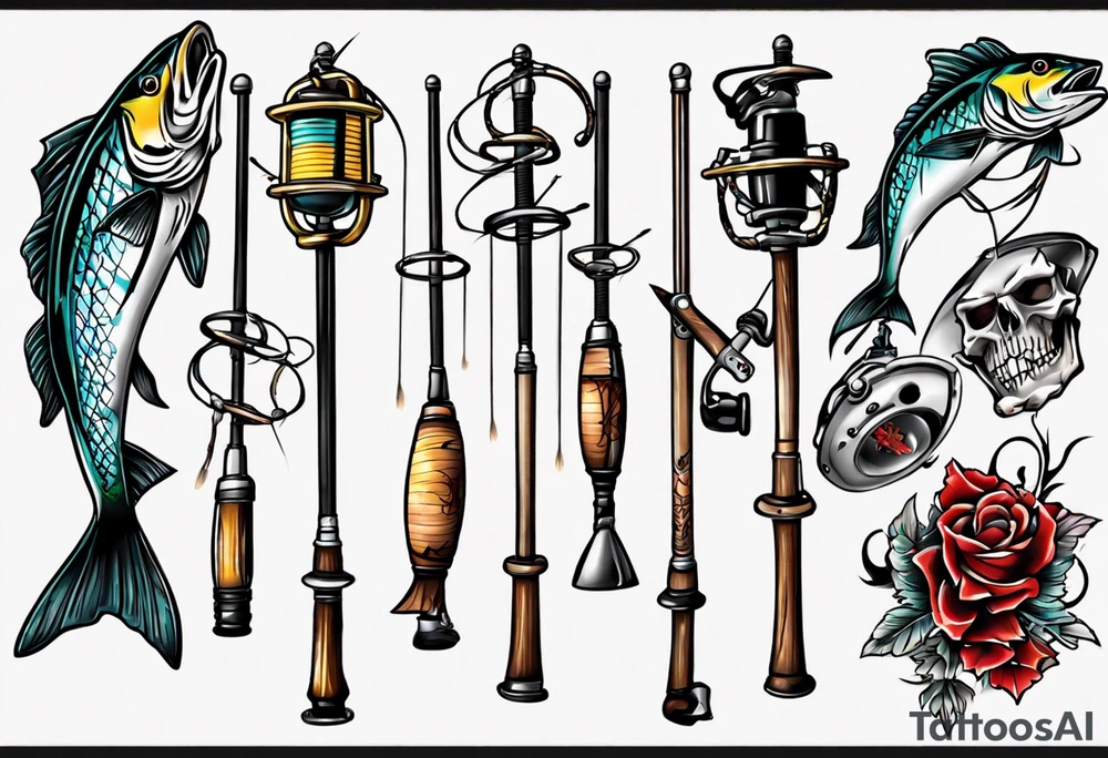 Crossed fishing poles tattoo idea