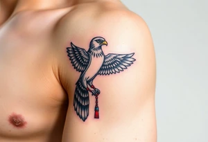 An Egyptian Falcon (Horus) Carrying a Rosary (only red, blue and black are possible colors) tattoo idea