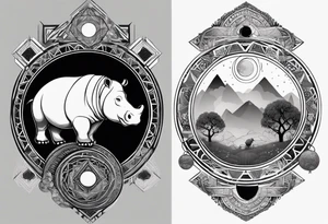 Very asymmetrical, +geometric pattern, with realistic full moon, with hippo at side look, +tribal, +geometric, +inkart , +blackwork, +grey scale, + sketch
with wintersweet flower bud, +inkart touch, tattoo idea