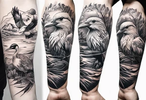 Nature  sleeve animals water bird tattoo idea