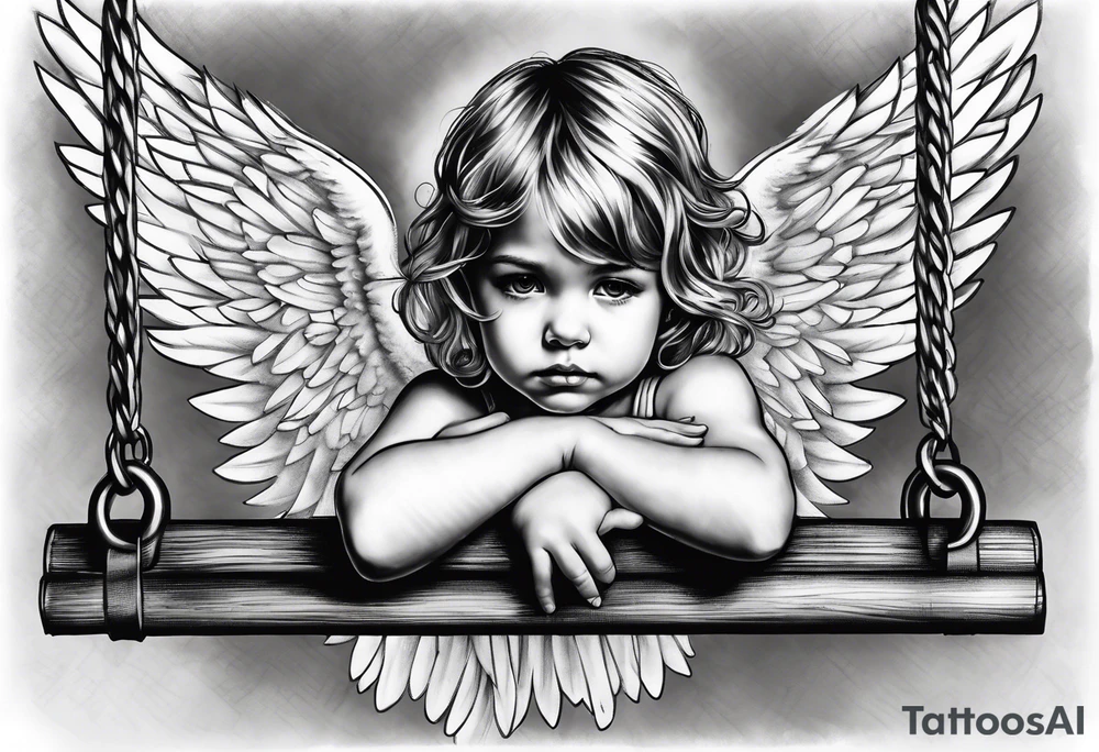 sad angel child on swing tattoo idea