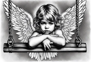 sad angel child on swing tattoo idea