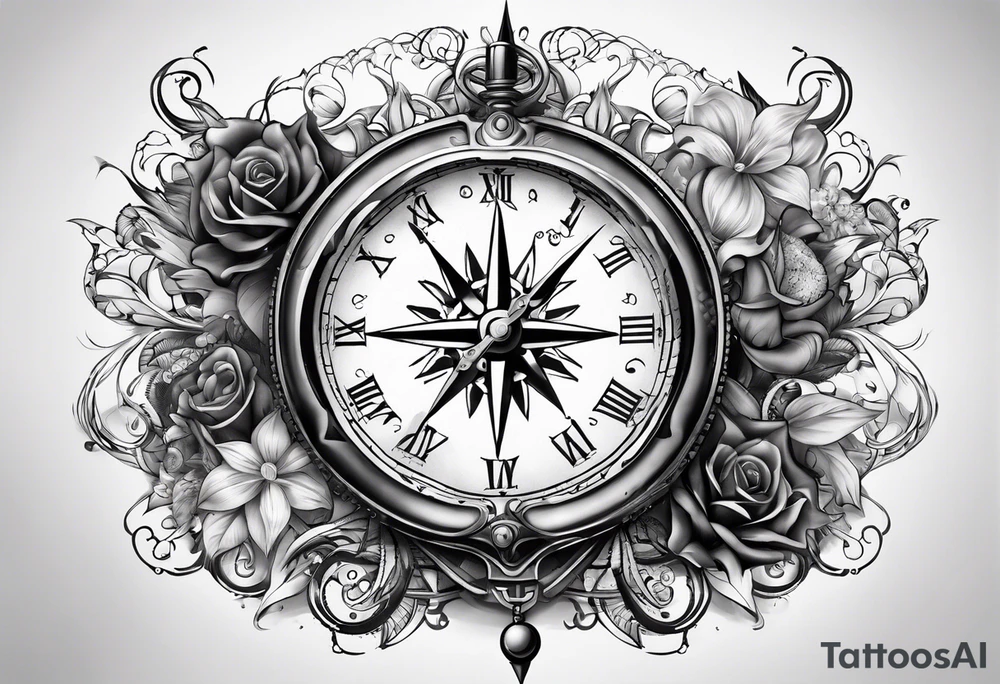 clock and compass tattoo idea