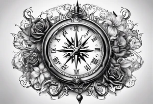 clock and compass tattoo idea