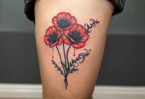 Big army inspired loss of friends 2 red poppy’s, and smoke tattoo idea