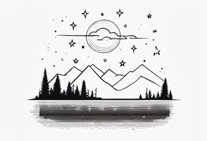 Minimalist tattoo for back and neck with straight line going up beck depicting saying “keep your feet in the ground and your eyes on the stars” tattoo idea