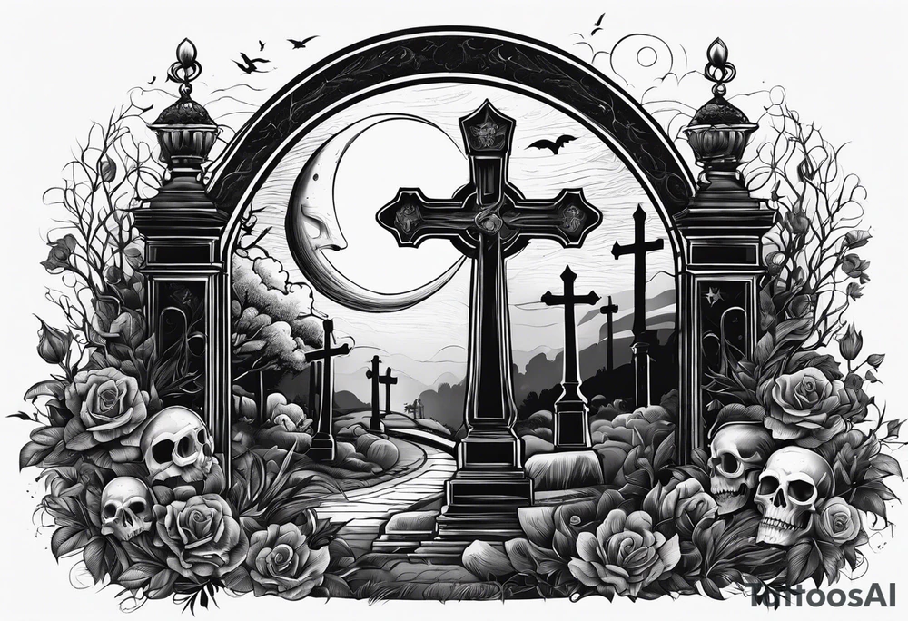 graveyard with moon tattoo idea