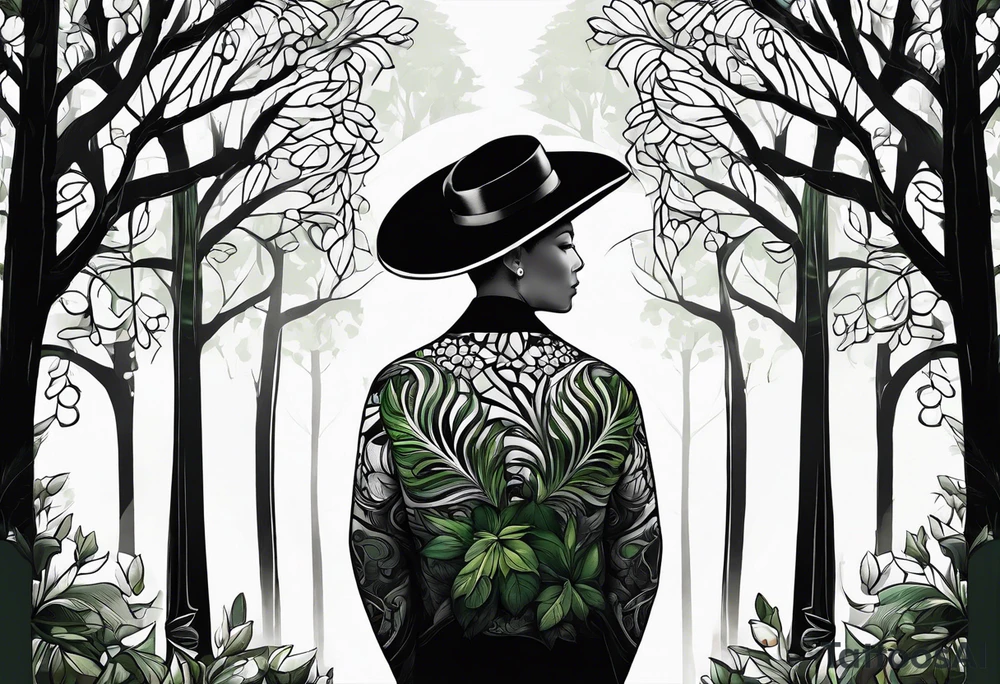 forest, green and black, no people tattoo idea