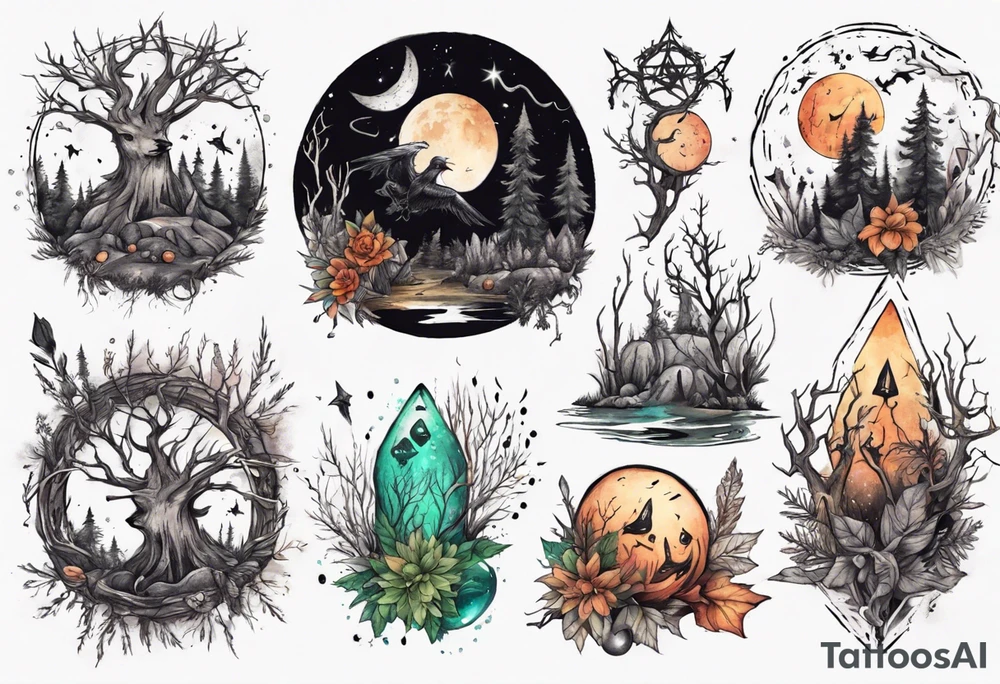 witchy grungy nature magic tattoo idea