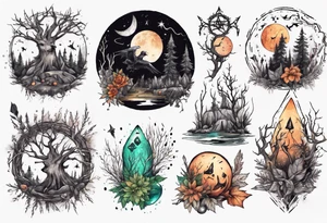 witchy grungy nature magic tattoo idea