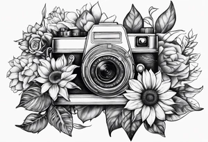 sunflower, camera, fish, flower rose tattoo idea