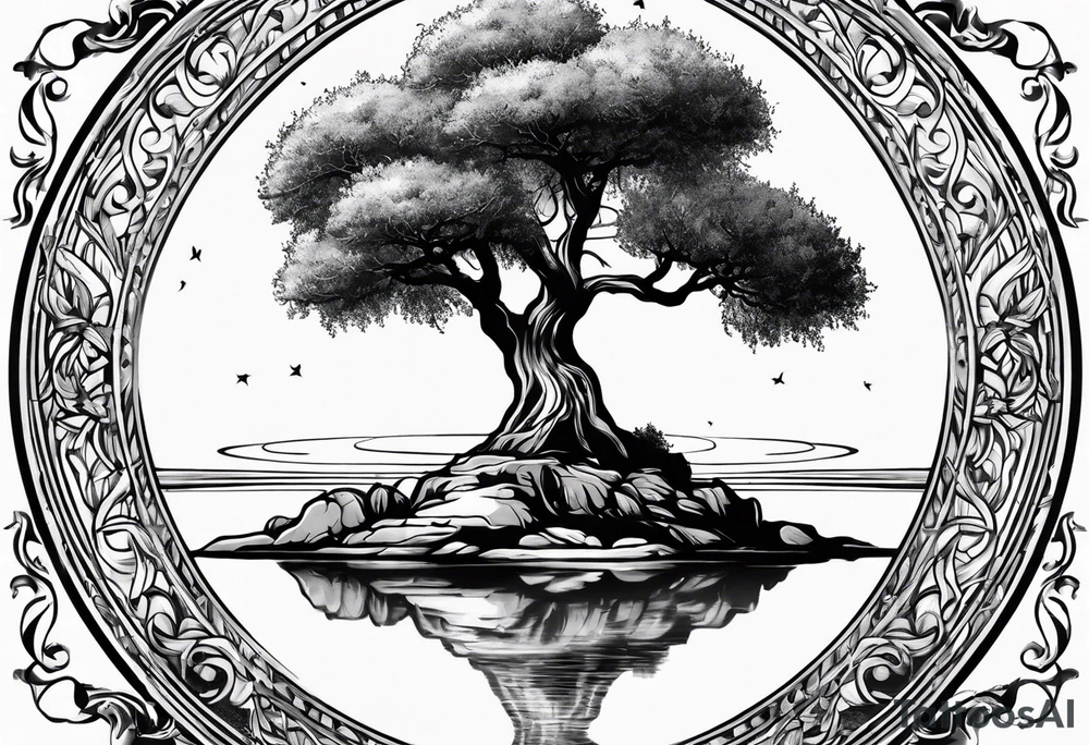 an olive tree and Saturn at its back tattoo idea