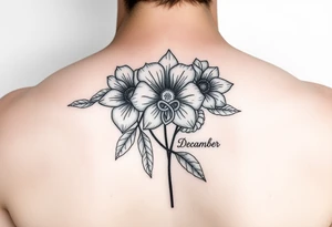 January and December Flower with infinity sign and two names tattoo idea