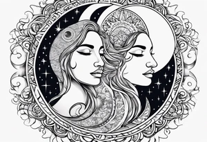 sun and the moon, the overlap
the sun has a woman's half 
face, and the moon, a man's face half making a single face tattoo idea