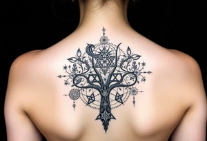 Sephiroth tree tattoo with sacred geometry and cosmic elements tattoo idea