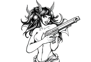 angry succubus holding gun tattoo idea