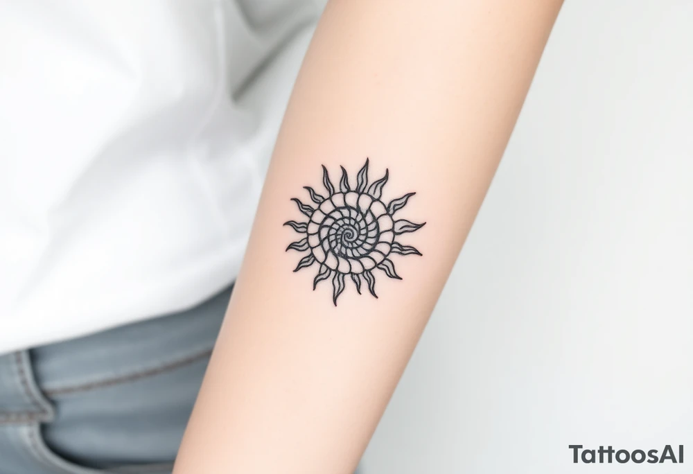Fibonacci spiral shell sun tattoo idea