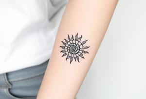 Fibonacci spiral shell sun tattoo idea