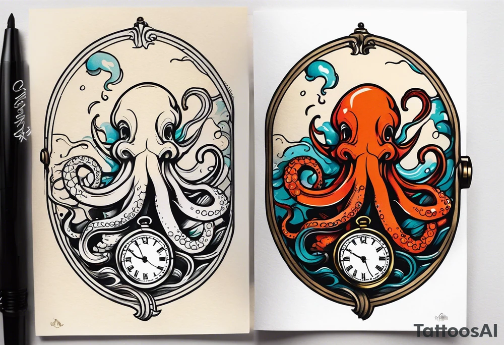 pocket watch being attacked by an aggressive octopus tattoo idea pocket watch being attacked by an aggressive octopus tattoo idea
