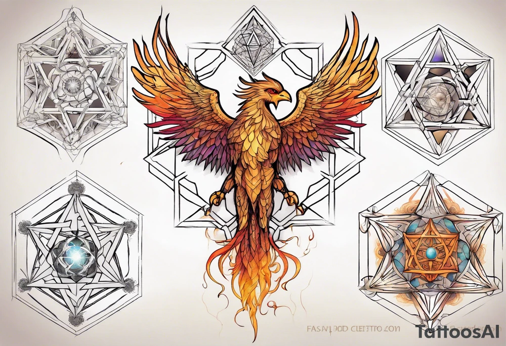 sacred geometry Metatron's cube with phoenix tattoo idea