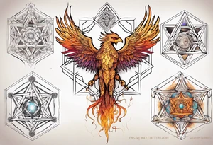 sacred geometry Metatron's cube with phoenix tattoo idea